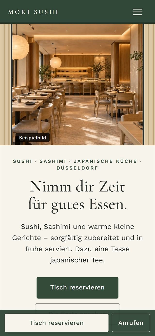Dieselbe Beispiel-Website in der mobilen Ansicht